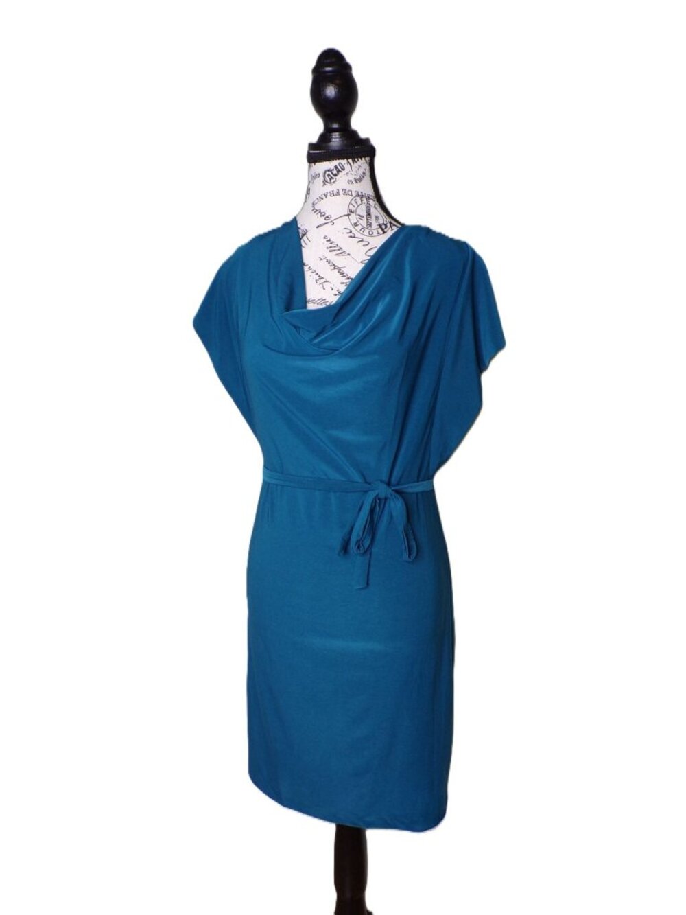 🆕ALEX & AVA Drape Neck Jersey Cap Sleeve Dress Teal X-Small